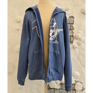 True Religion Y2K Mens Skater Hoodie Blue Buddha Guitar Horseshoe Logo Size L